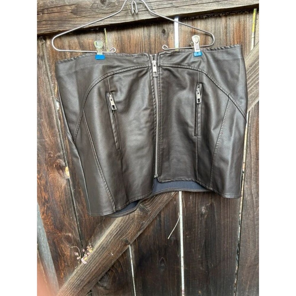 Wild Fable Dark Brown Faux Leather Moto Mini Skirt